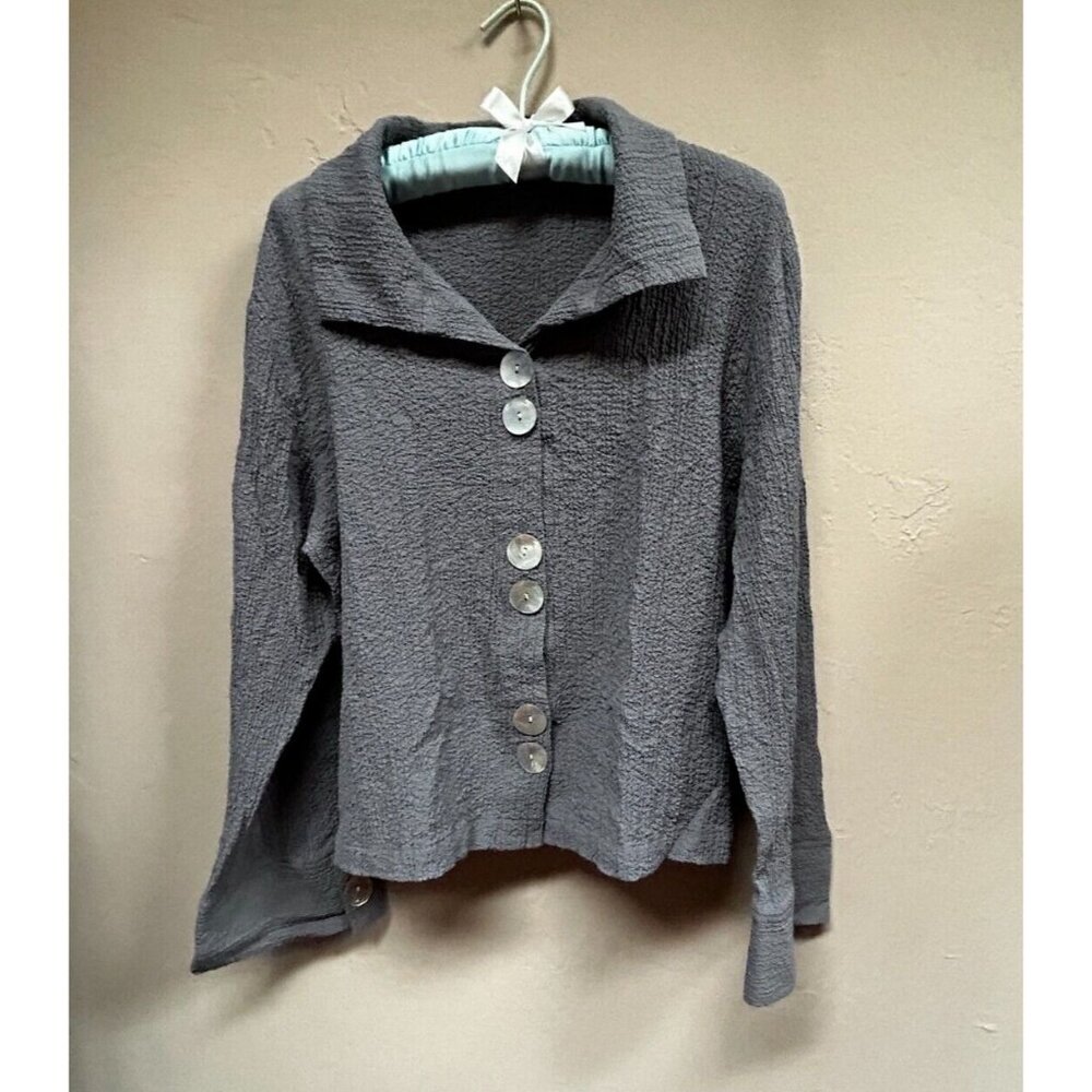 Habitat Womens Button Front Jacket Size Large Crinkle Textured Grayish Purplish
